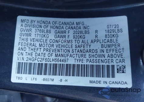 2020 Honda Civic Lx from USA, damaged, VIN 2HGFC2F60LH564497